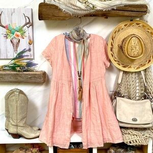LINEN Jillian Harris(Smash tees)Mini boho Dress/tunic Cover Up beach cabin vibe